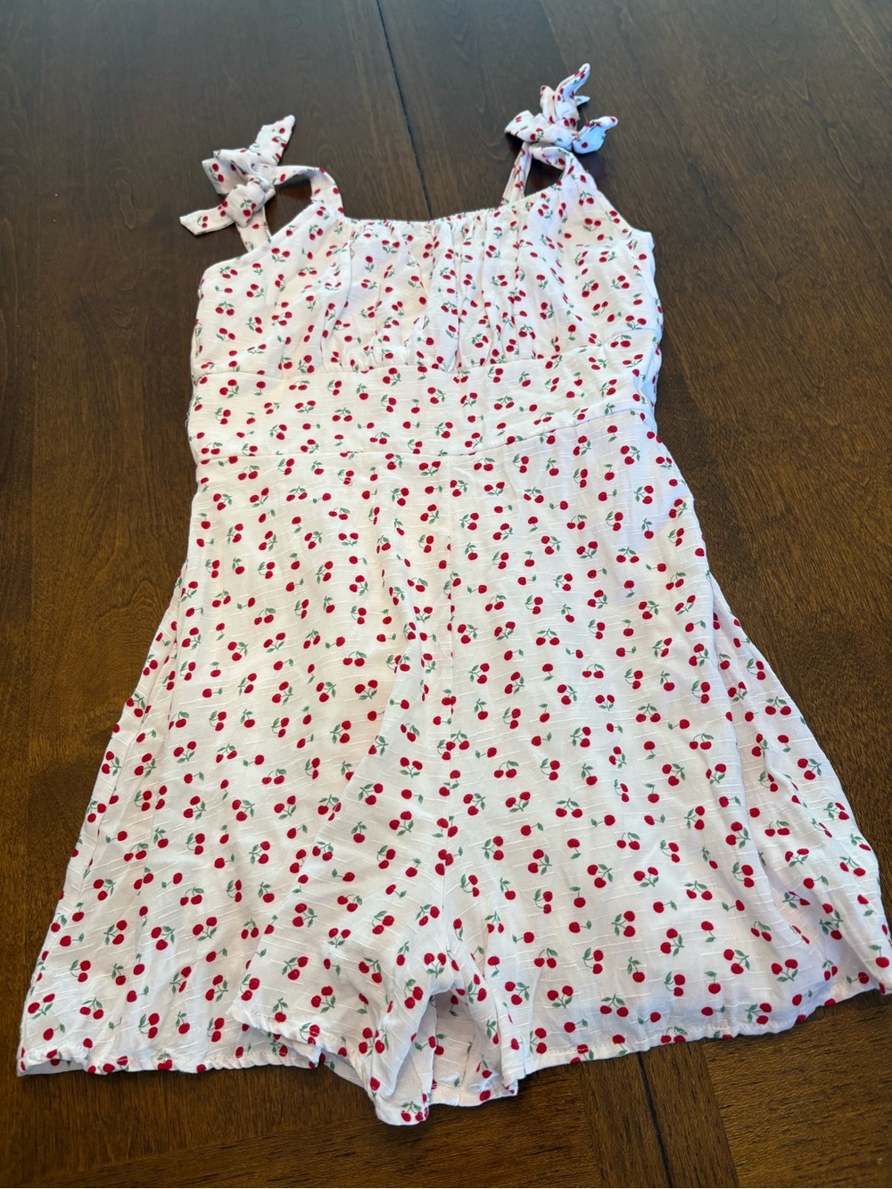 Speechless White Cherry-Print Tie-Strap Romper